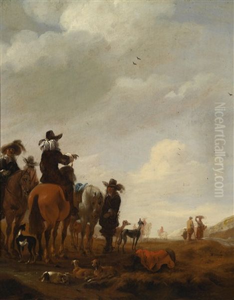 Rastende Jagdgesellschaft Oil Painting by Jan Jacobsz van der Stoffe