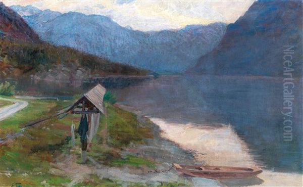 Scene At Dusk At Lake Bohinj Oil Painting by Ernst Stoehr