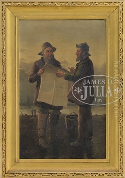 Two Fishermen Catching Up On The Daily News Oil Painting by Carl Siegfried Stoitzner