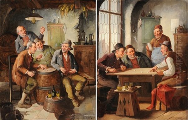 Beim Wurfelspiel (pair) Oil Painting by Carl Siegfried Stoitzner