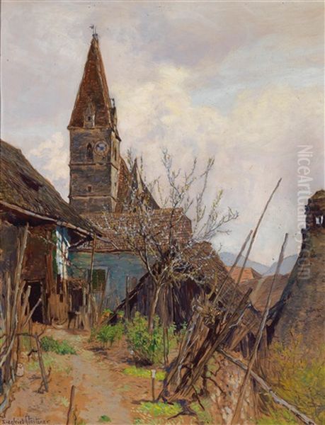 Weisenkirchen In Der Wachau, Zur Zeit Der Marillenblute Oil Painting by Carl Siegfried Stoitzner