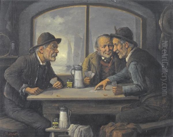 Norddeutsche Wirtshausszene Mit Kartenspielern Oil Painting by Carl Siegfried Stoitzner