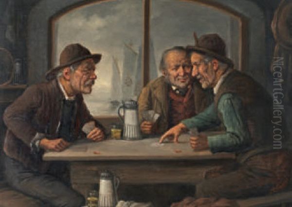 Manner Beim Kartenspiel Oil Painting by Carl Siegfried Stoitzner