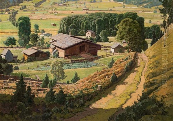 Farmstead At Pinzgau (tauern Landscape) Oil Painting by Josef Stoitzner