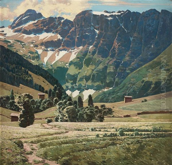 Alpine Landscape Oil Painting by Josef Stoitzner