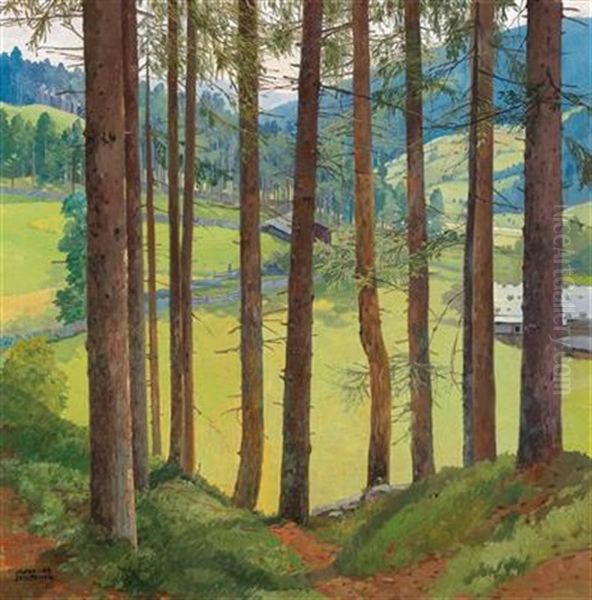 Blick Durch Baume Oil Painting by Josef Stoitzner