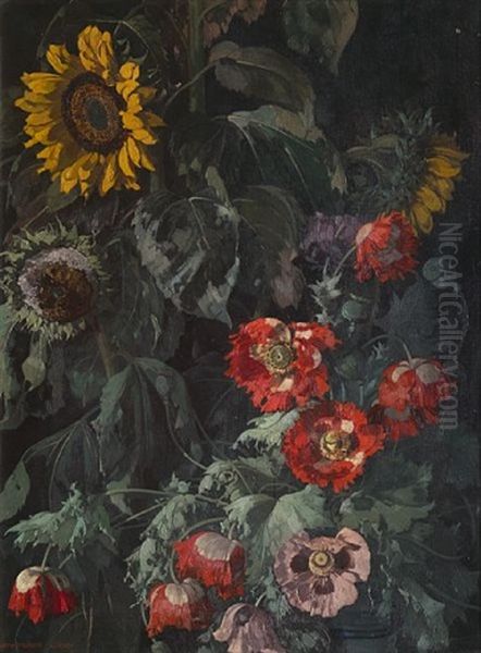 Stilleben Med Blomster Oil Painting by Josef Stoitzner