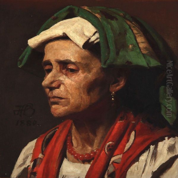 An Italian Woman Oil Painting by Hans Ole Brasen