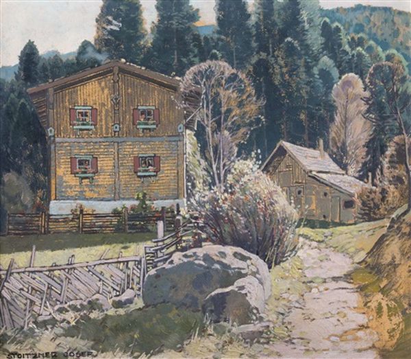 Holzhaus In Bramberg Oil Painting by Josef Stoitzner