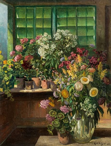 Window At A Farm Oil Painting by Konstantin Stoitzner