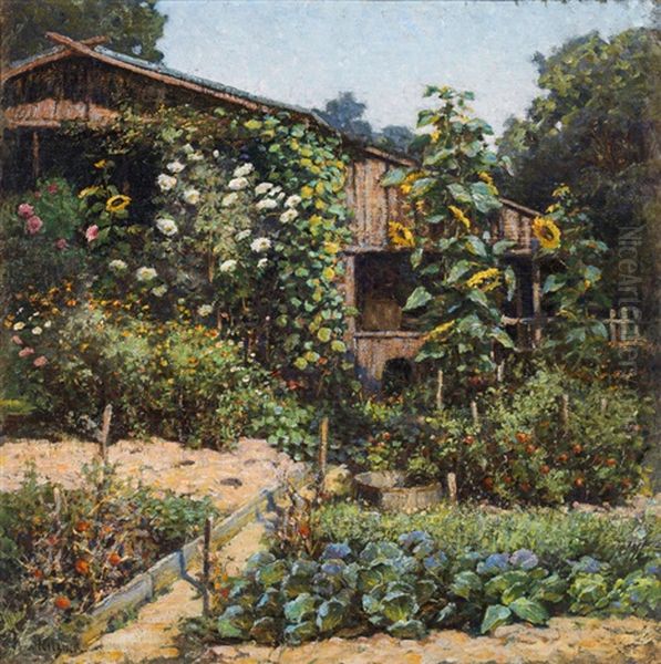 Farm Garden Oil Painting by Konstantin Stoitzner