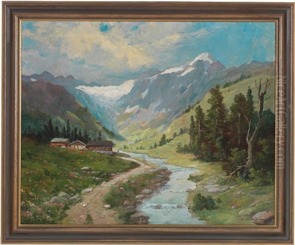 Stubaital Oil Painting by Konstantin Stoitzner