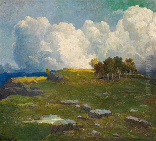 Summerly Landscape Oil Painting by Konstantin Stoitzner