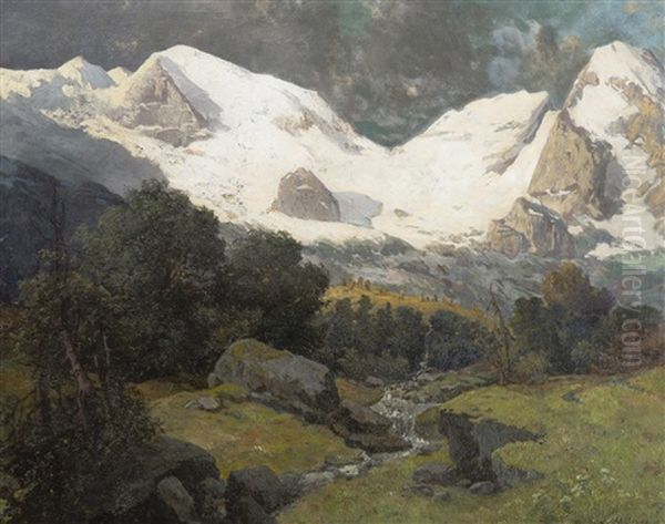 Alpine Landscape Oil Painting by Konstantin Stoitzner