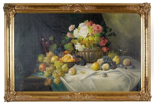 Stillleben Mit Fruchten Und Blumen Oil Painting by Rudolf Stoitzner