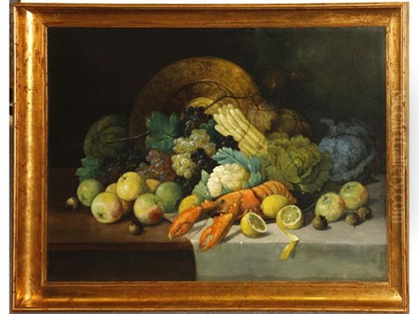 Still Life With Lobster Oil Painting by Rudolf Stoitzner