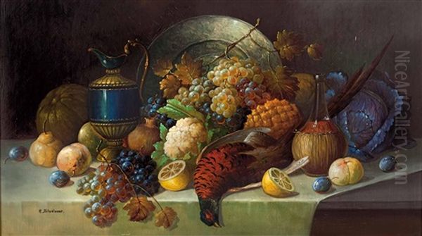 Groses Stillleben Mit Obst, Rebhuhn Und Gefasen Oil Painting by Rudolf Stoitzner