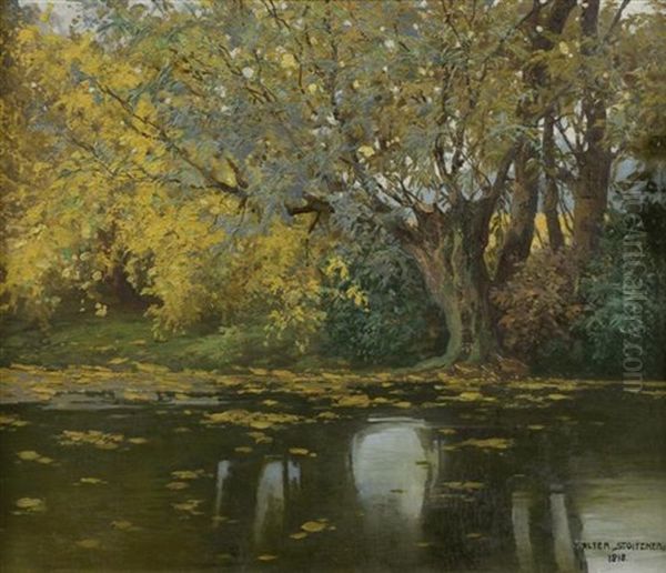 Herbstliche Flusslandschaft Oil Painting by Walter Stoitzner