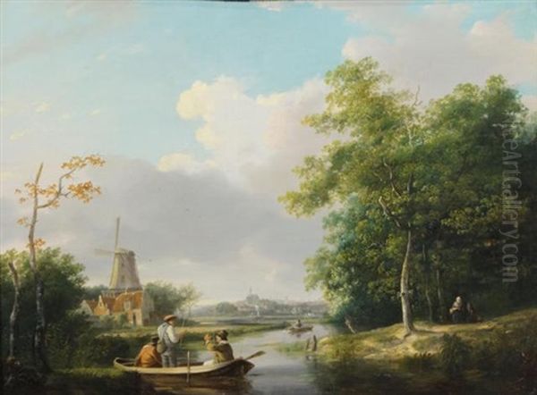 Boat With Fisherman Oil Painting by Jacobus Van Der Stok