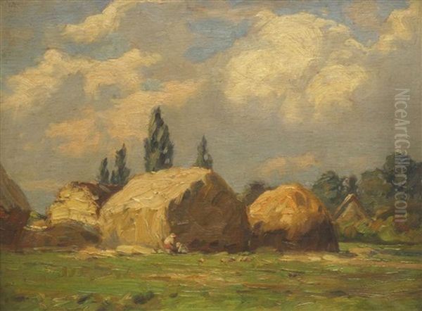 Haystacks Oil Painting by Adrian Scott Stokes