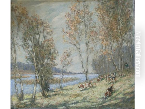 Beagling In The Woods Oil Painting by George Vernon Stokes