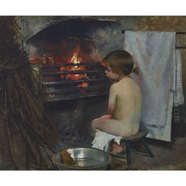 After The Bath Oil Painting by Marianne (Preindlsberger) Stokes