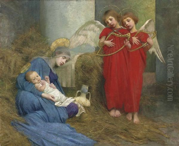 Angels Entertaining The Holy Child Oil Painting by Marianne (Preindlsberger) Stokes