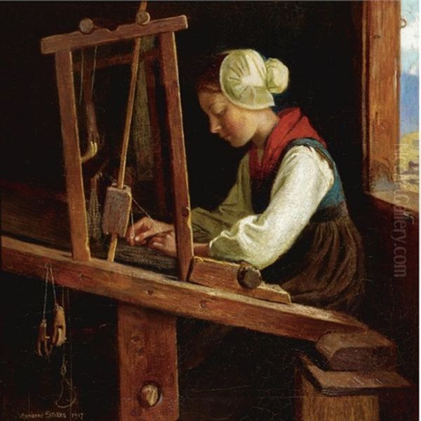 The Weaver Oil Painting by Marianne (Preindlsberger) Stokes