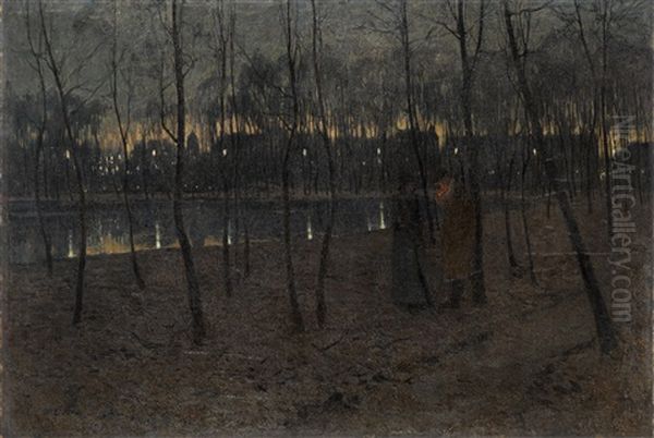 Meeting At Dusk Oil Painting by Evgeniy Ivanovich Stolitsa