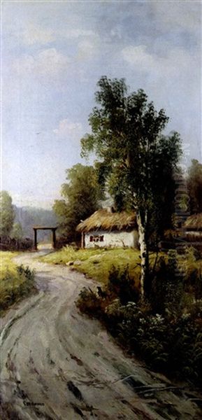 Der Dorfweg Oil Painting by Evgeniy Ivanovich Stolitsa