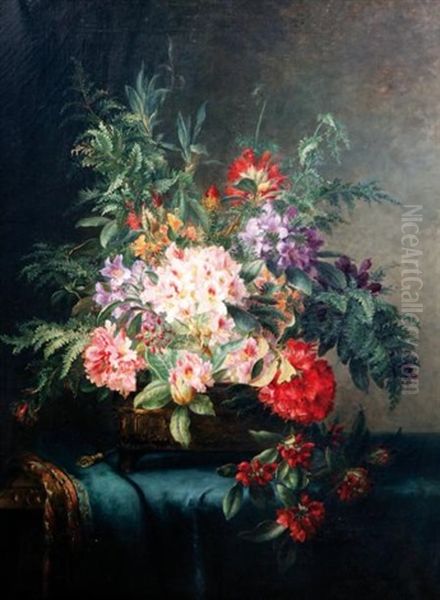 Bouquet De Fleurs Dans Un Vase Pose Sur Un Entablement by Anna Joanna van Stolk