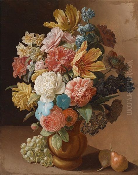 Blumenstillleben Mit Trauben Und Birnen Oil Painting by Leopold von Stoll