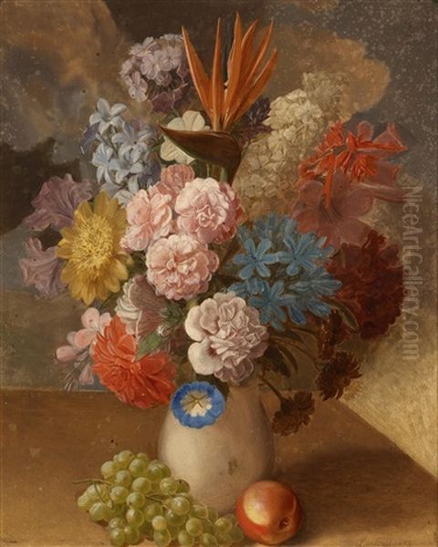 Blumen In Einer Vase, Im Vordergrund Fruchte Oil Painting by Leopold von Stoll