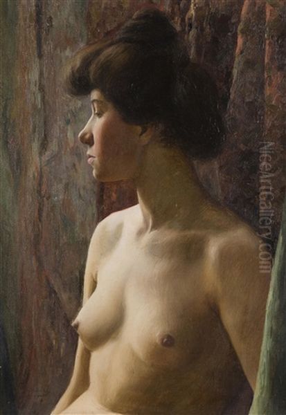 Profile Of A Nude Girl Oil Painting by Josef Stolovsky