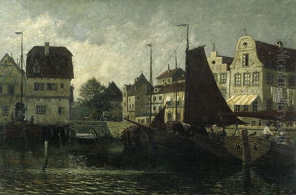 Ansicht Einer Hafenstadt Oil Painting by Fritz Stoltenberg