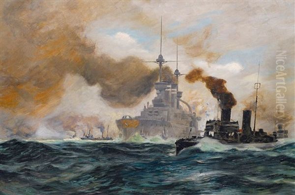 Durchbruch Der Torpedoboote Mit Sms Zahringen Oil Painting by Fritz Stoltenberg