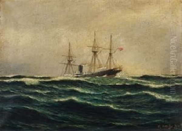 Besegelter Dampfer "asseretefix" Unter Turkischer Flagge Oil Painting by Fritz Stoltenberg