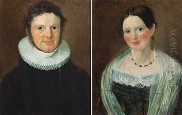 Sogneprest Christian Mamen Gluckstad (+ Fru Ida Elisabeth Gluckstad; Pair) Oil Painting by Matthias Stoltenberg