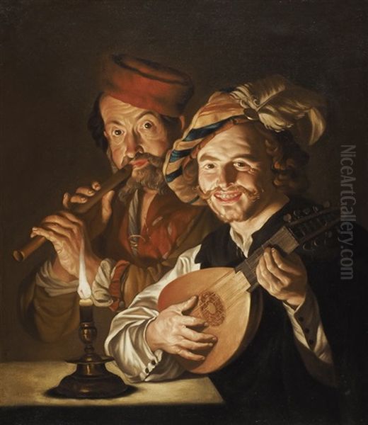 Musikanten Bei Kerzenlicht Oil Painting by Matthias Stom