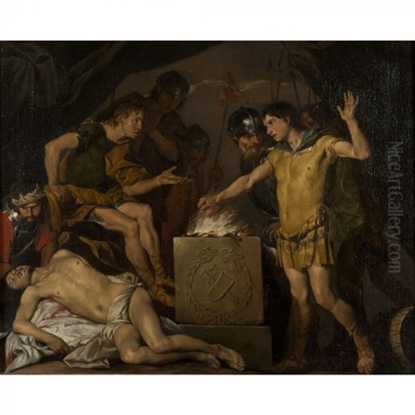 Mucius Scaevola Menacant Porsenna Apres Avoir Tue Son Secretaire Oil Painting by Matthias Stom