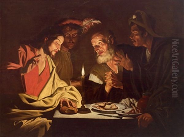 Christus Und Die Junger In Emmaus, Cristo E I Discepoli In Emaus Oil Painting by Matthias Stom