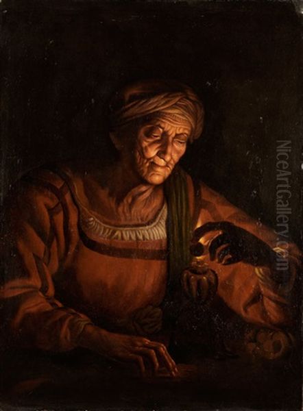 Alte Frau Bei Betrachtung Eines Geldstucks Oil Painting by Mathaeus Stomer the Elder