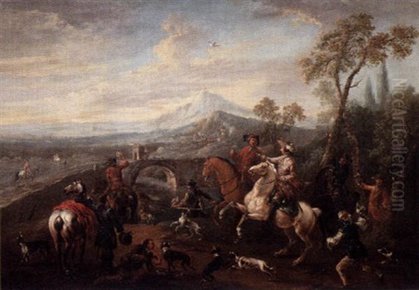 Jaktsallskap Oil Painting by Mathaeus Stomer the Younger