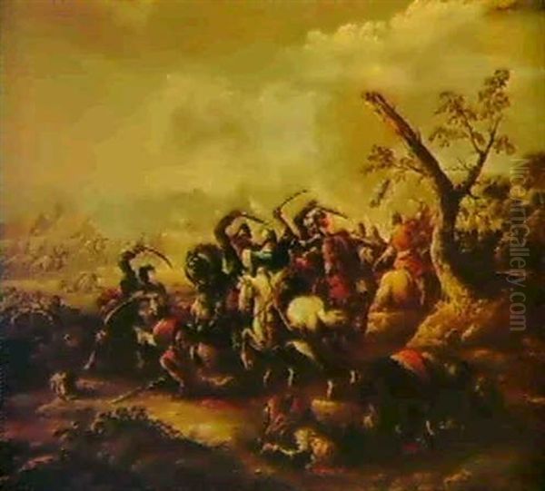 A Cavalry Battle Between Turks And Christians Oil Painting by Mathaeus Stomer the Younger