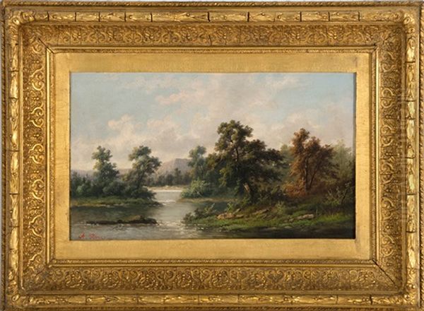 A River Landscape Oil Painting by Ada Stone