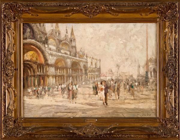 Piazza San Marco Con Figure Oil Painting by Italico Brass