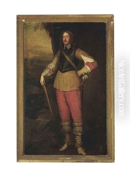 Portrait Of Montagu Bertie, Lord Willoughby, 2nd Earl Of Lindsey (c.1608-1666), Colonel Of The Regiment Of Guards, Full-length, In A Buff Jerkin With A Breastplate And Gold-embroidered Red Britches Oil Painting by Henry Stone