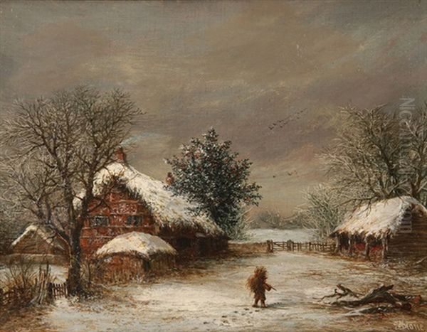 A Warwickshire Farmhouse In Winter Oil Painting by William Stone