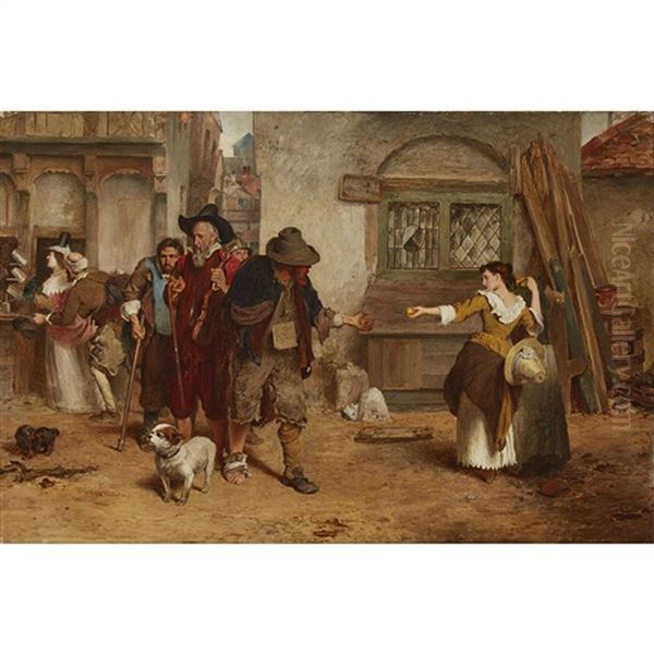 Nell Gwynn & The Old Soldier Oil Painting by Marcus Stone