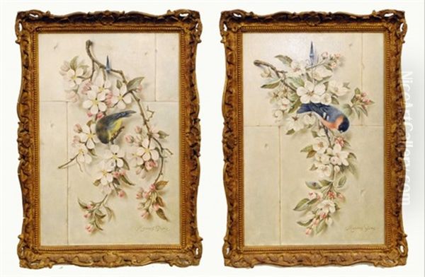 Blossoms With Finches (pair) Oil Painting by Marcus Stone